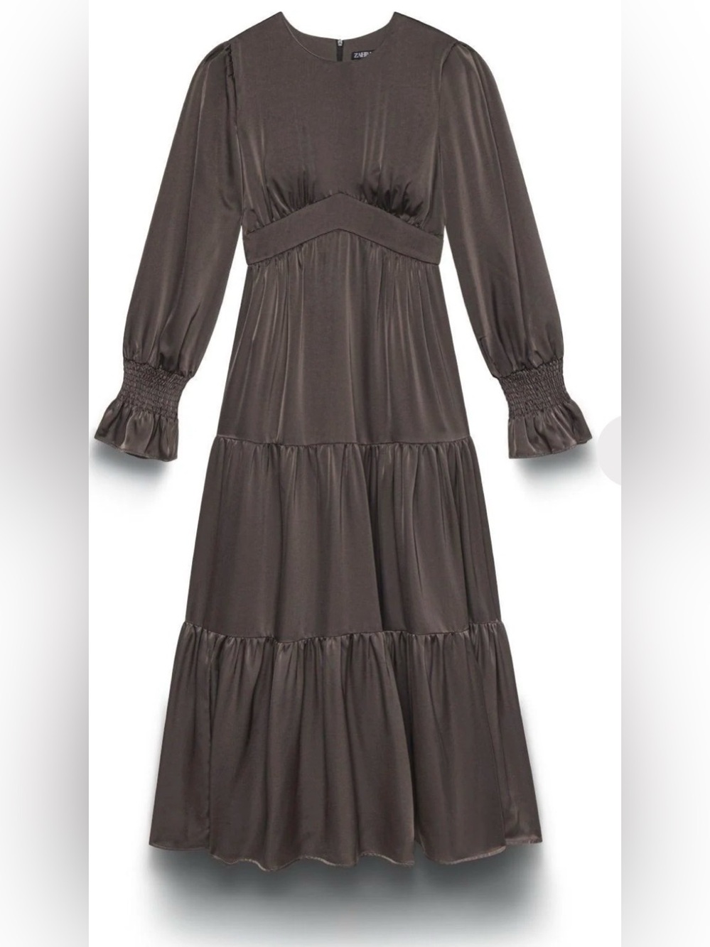 NWT Zahraa The Label Charcoal Tiered Maxi Dress L Smocked Cuff - Picture 3 of 10